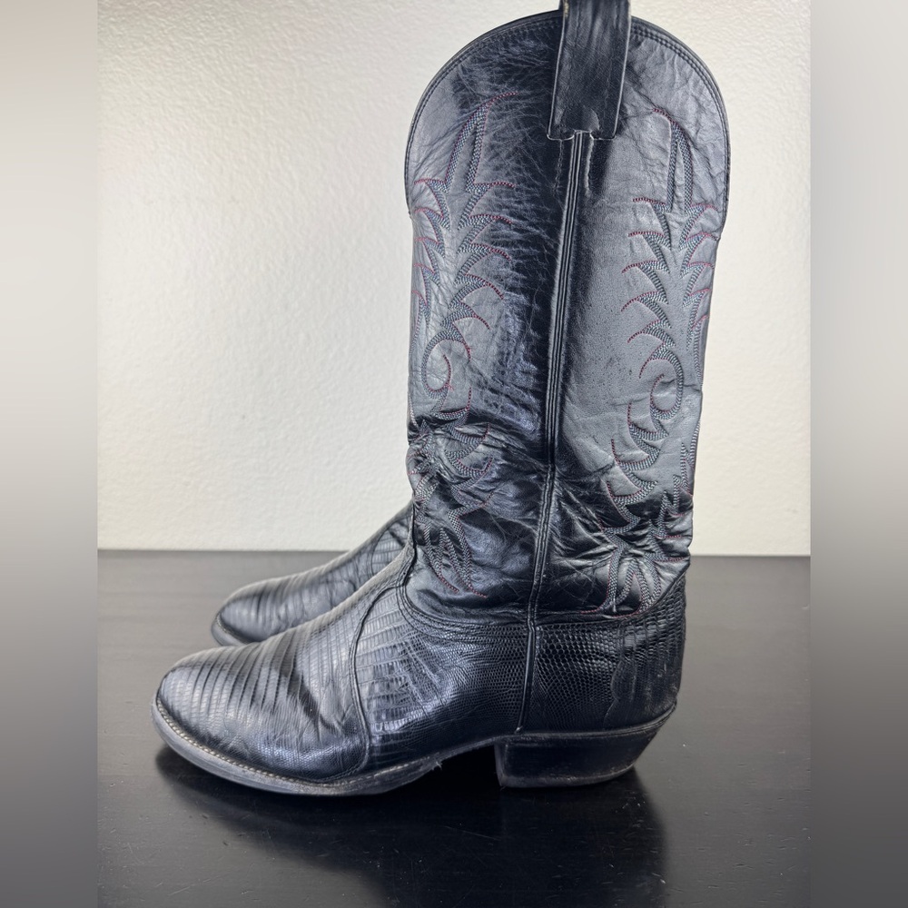 Nocona Black Lizard Leather Cowboy Boots Mens Size 10.5 E Style 10188746 USA